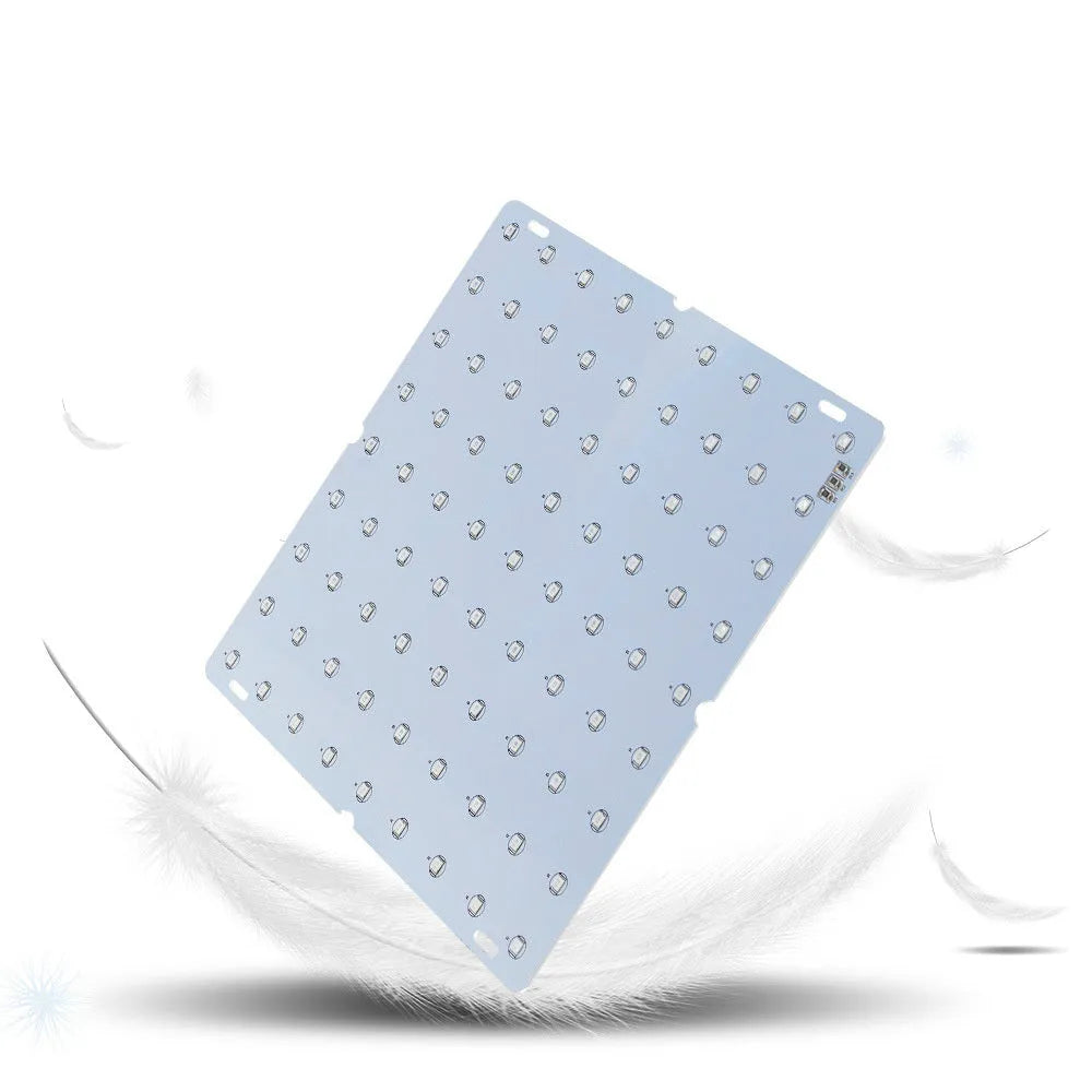 Silver aluminium LED plant light panel with multiple small beads, hanging from a hook for indoor gardening.