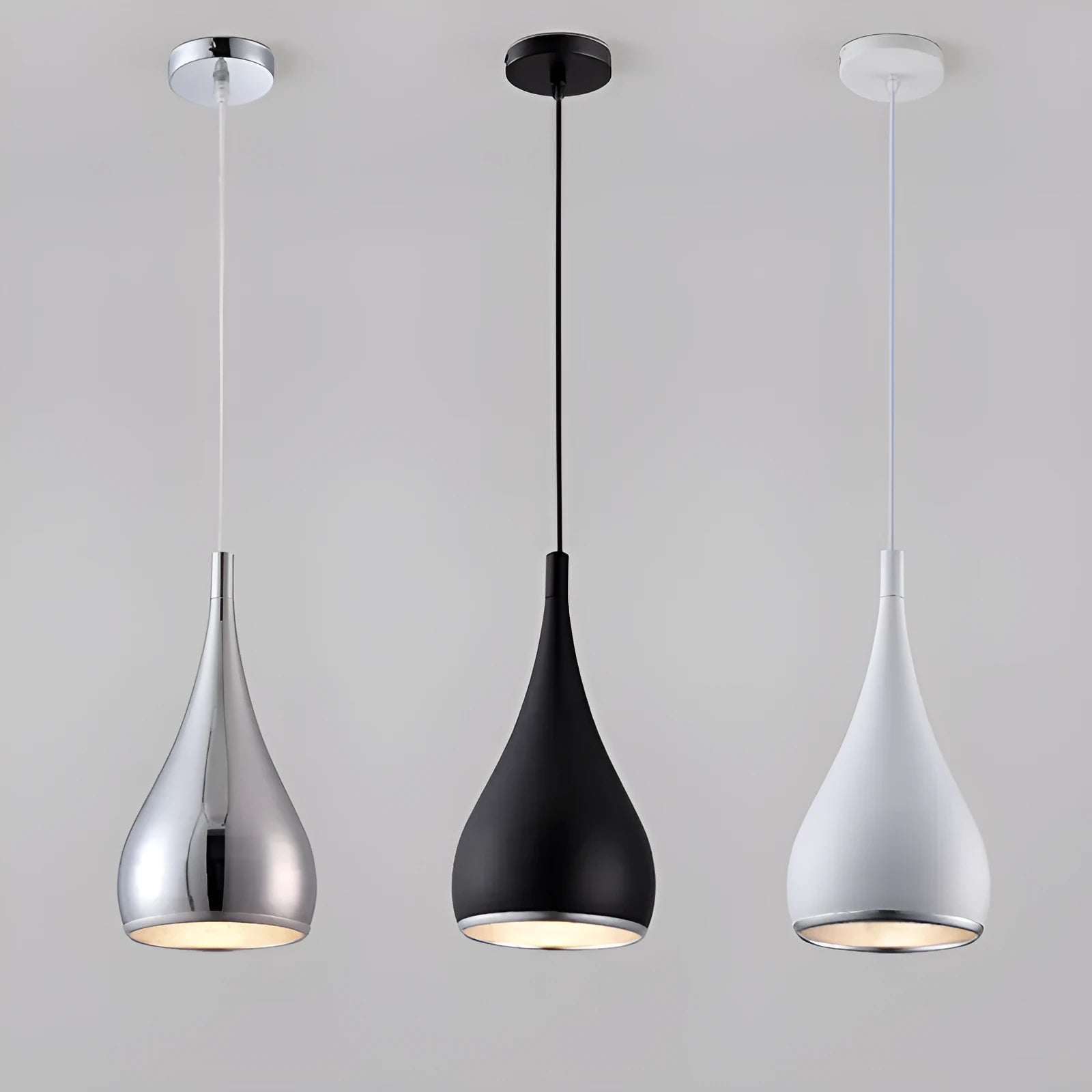 Minimalist iron chandelier ceiling light in black, chrome or white with single head or multi-head disc styles