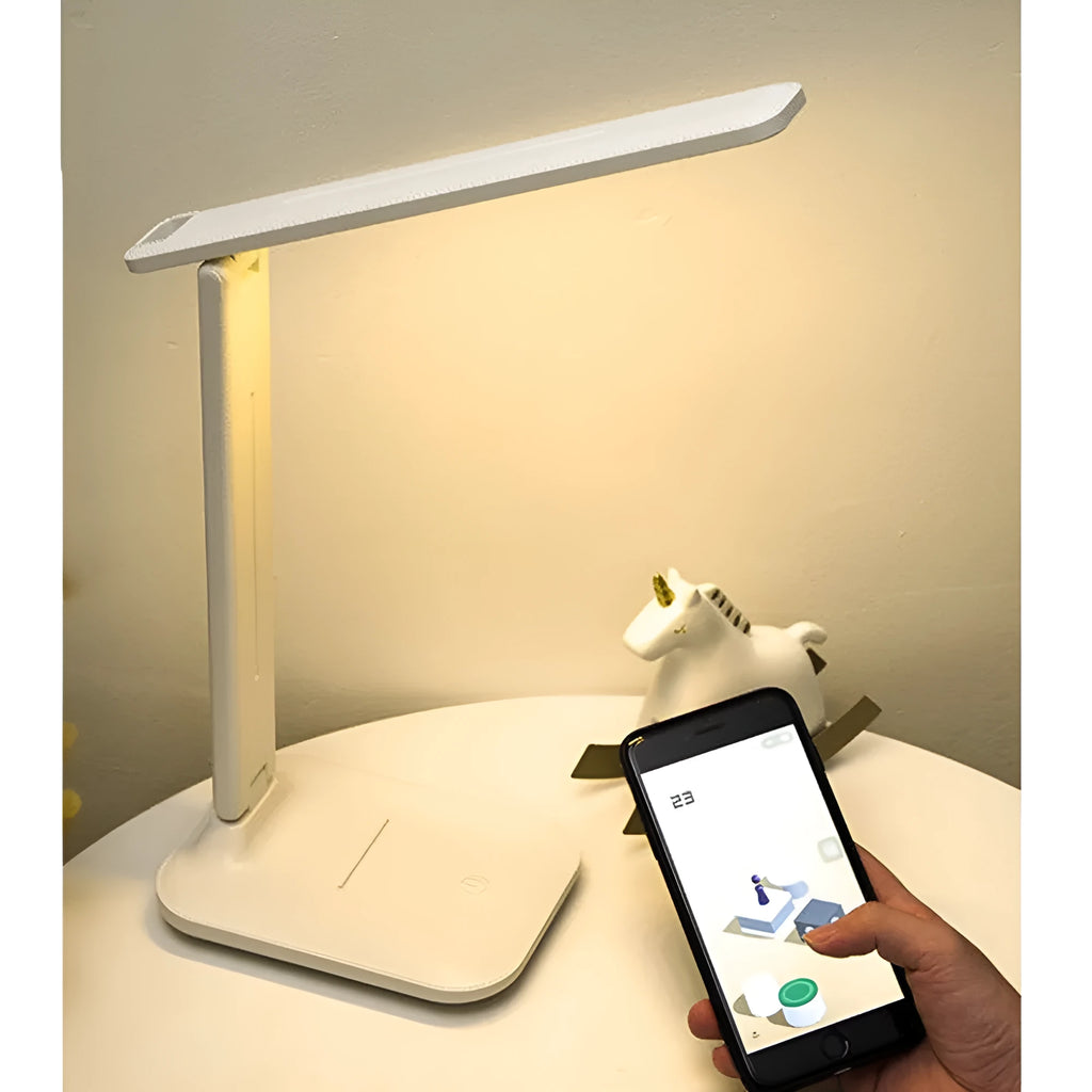 White touch-control bedside lamp with dimming settings for a child's bedroom