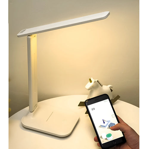 White touch-control bedside lamp with dimming settings for a child's bedroom