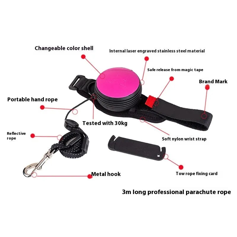 Retractable dog leash with extended nylon cord in vibrant orange colour, showing handle and explosion-proof design.