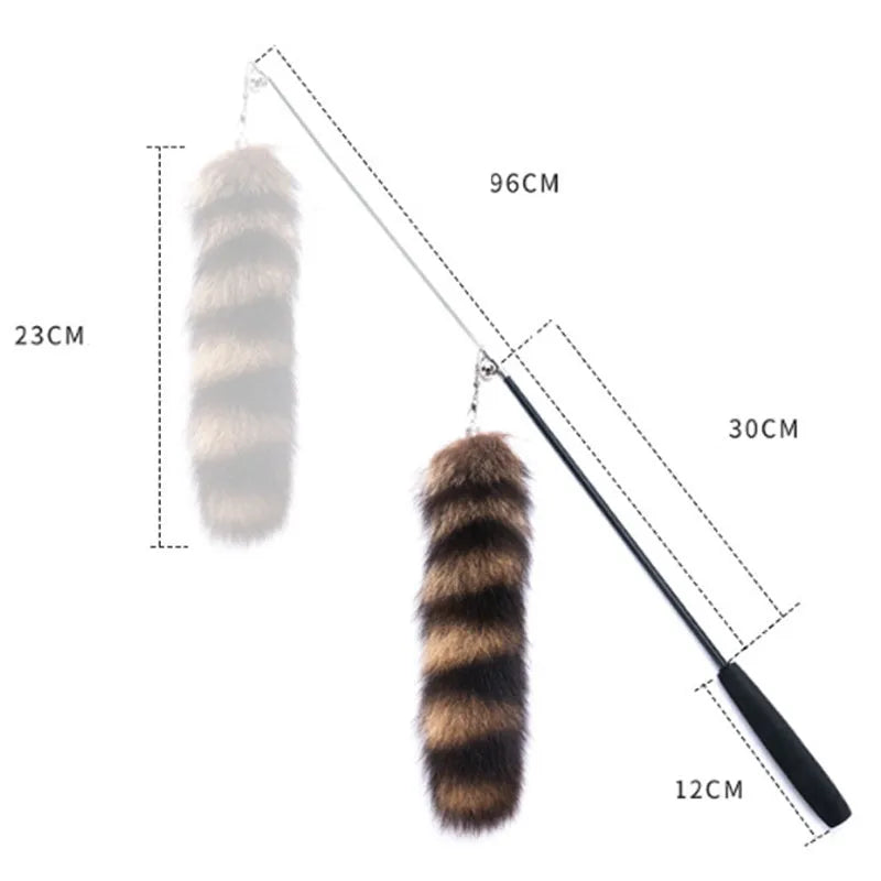 Black cat toy wand with long elastic string for interactive feline play