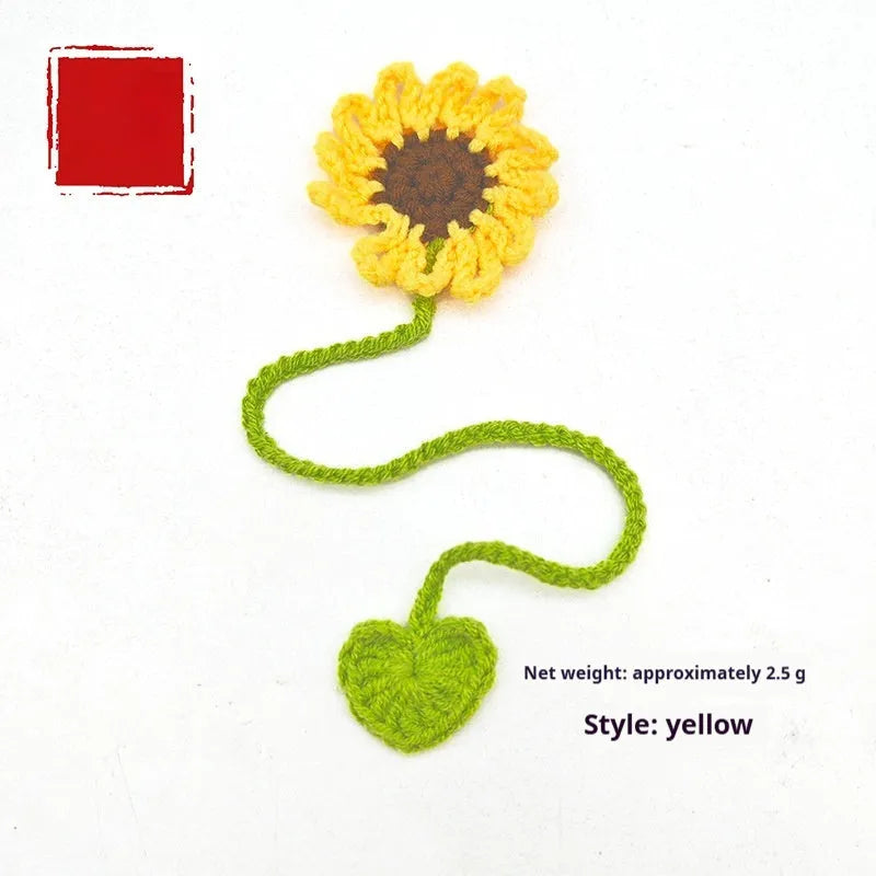 Hand-crocheted wool daisy bookmark with flexible wire in multiple colour options