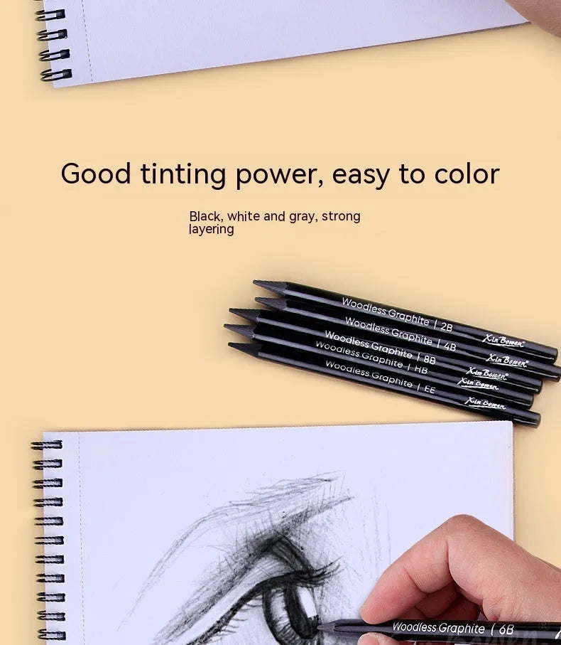 Wood-free graphite sketching pencils set with six hardness grades for art projects