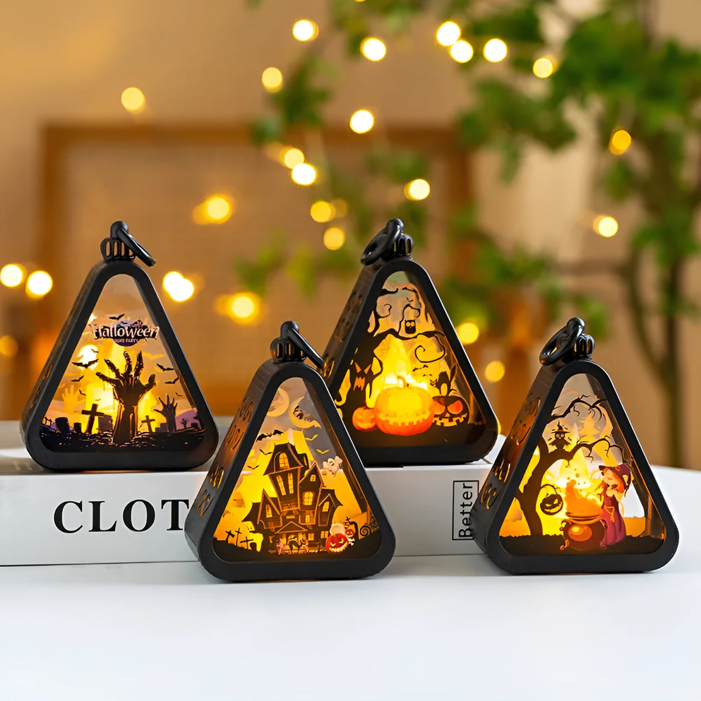 Halloween pumpkin lamp decoration in plastic and glass measuring 8.9cm high