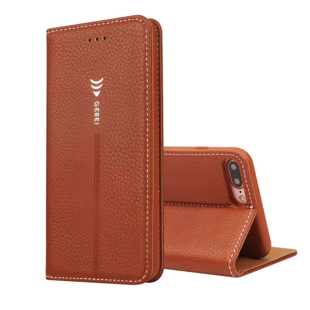Black PU leather business wallet case for iPhone X showing card slot and cash compartment.