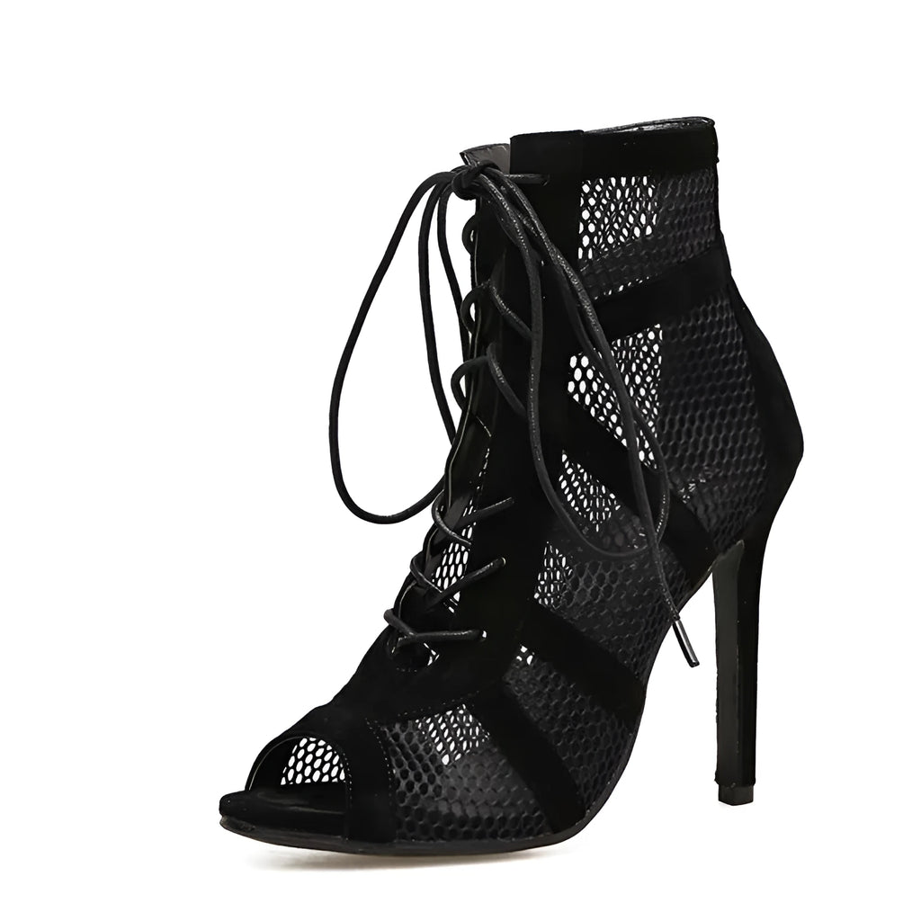 Black suede women's lace-up high heel shoes with pointed toe and 11.5cm heel