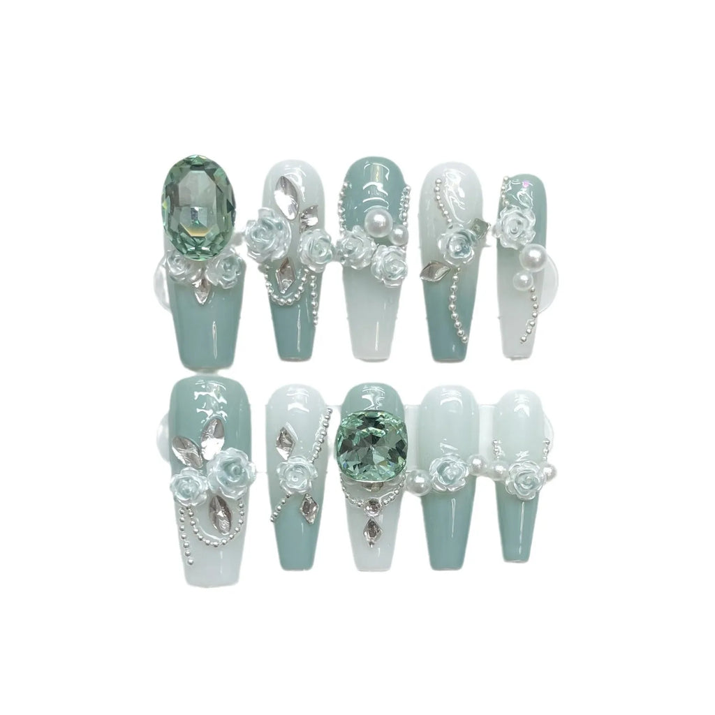 Plastic nail art armour suit with camellia gradient chain design and bow butterfly patterns