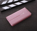 Black PU leather business wallet case for iPhone X showing card slot and cash compartment.