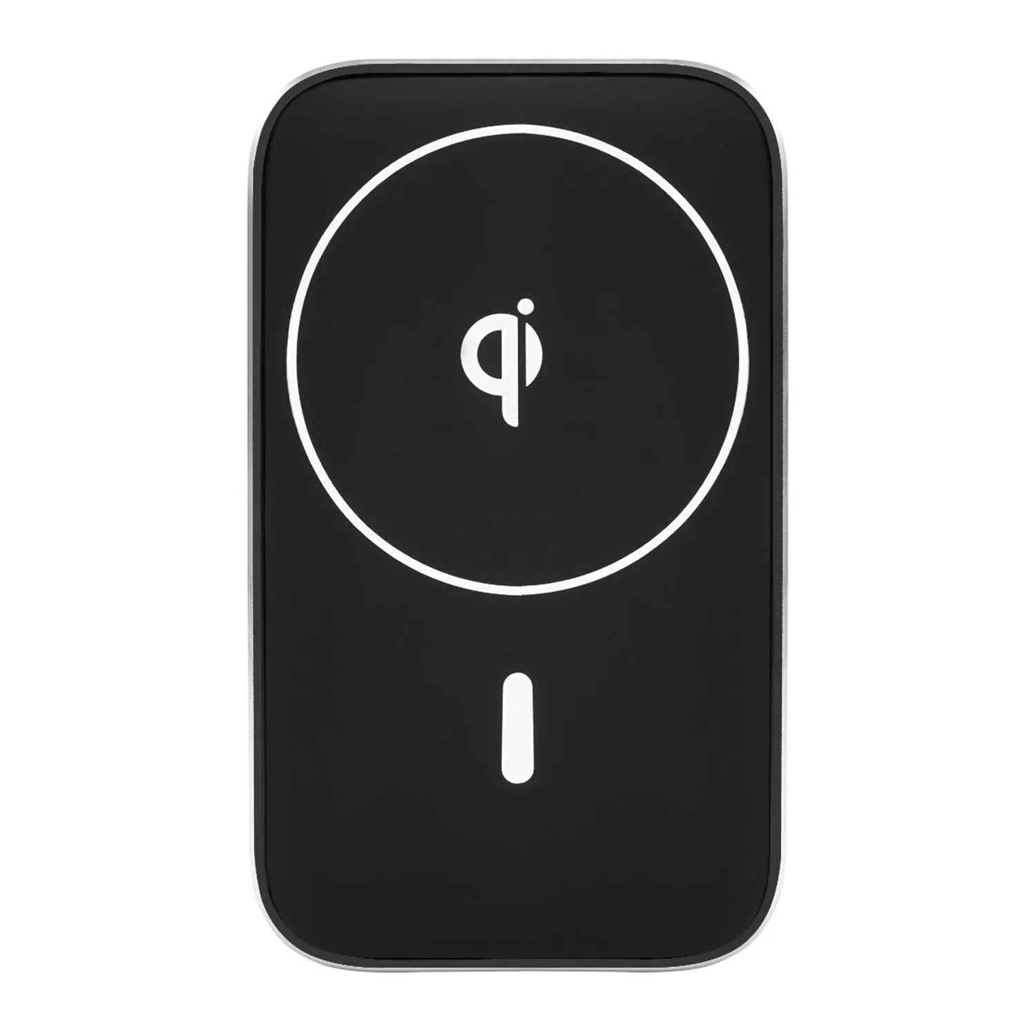 Black M6 magnetic wireless car charger bracket mounted on vehicle dashboard charging smartphone