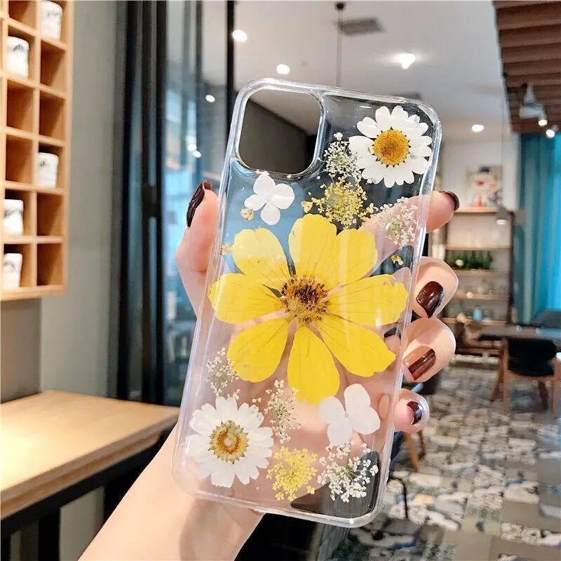 Vibrant pink and yellow floral patterned TPU back cover case for iPhone