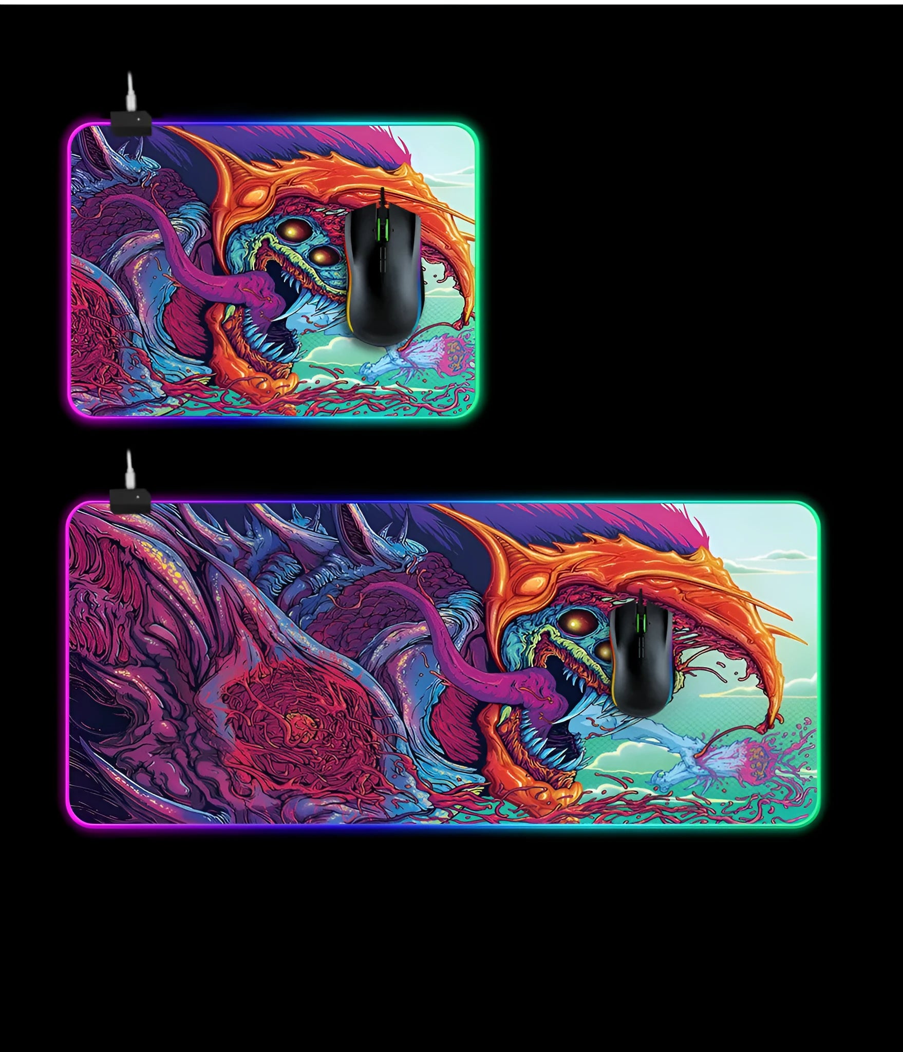 Symphony gaming light-emitting mouse pad with RGB illumination on a desk, 300x600x4mm size option