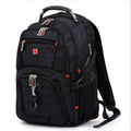 Black business computer backpack with three compartments showing laptop storage and organisational pockets