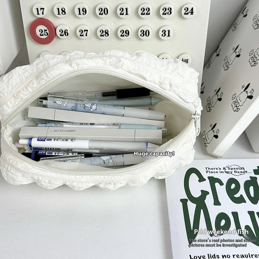 Cream Puff fabric pencil case in beige or black colour for pen and pencil organisation