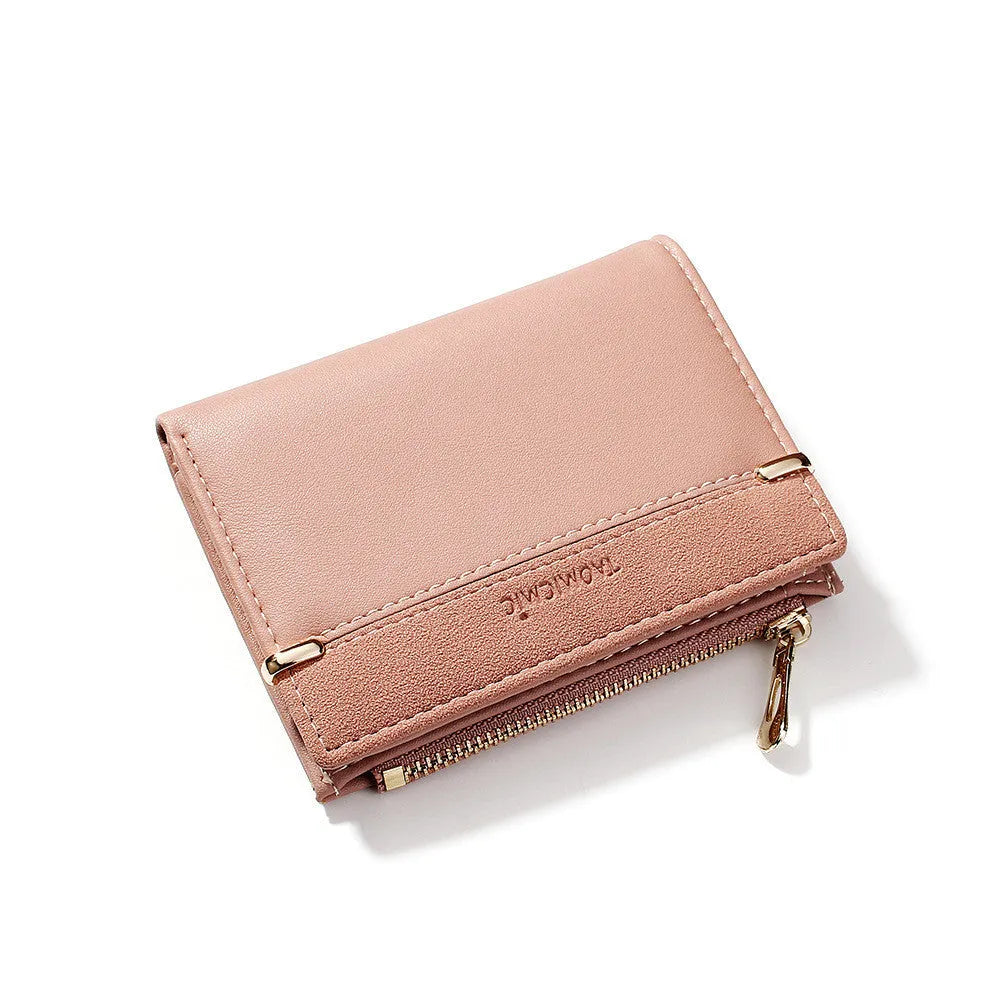 Ladies PU leather zipper wallet with multiple compartments including card slots and hidden storage