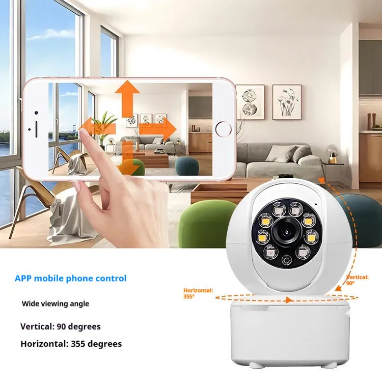 1080p HD home security camera with dual-light panorama monitoring and ceiling mount bracket