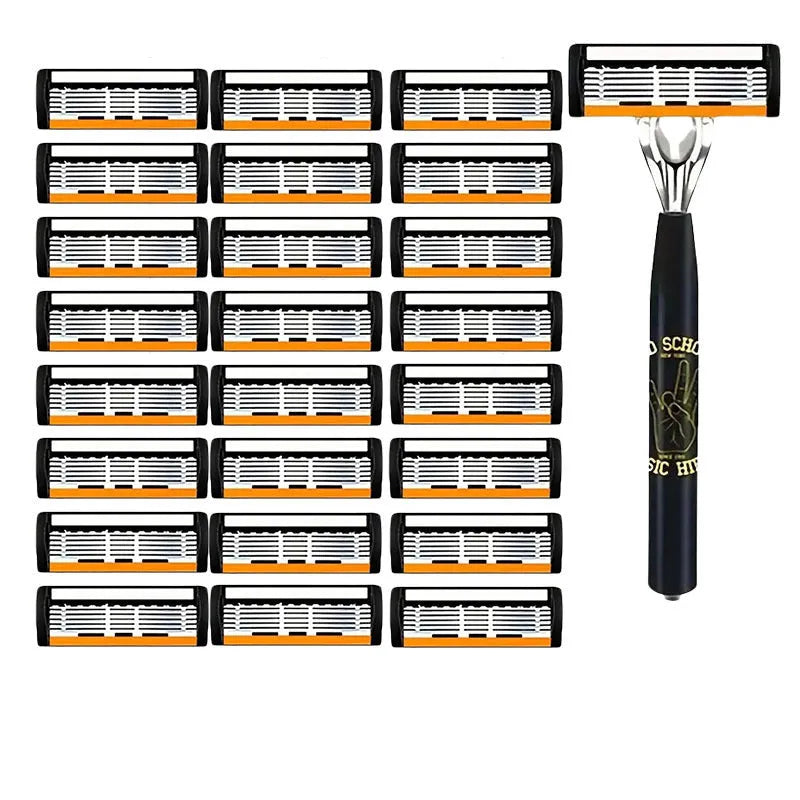 Black six-layer finger type handle for manual shaver with multiple blade quantity options