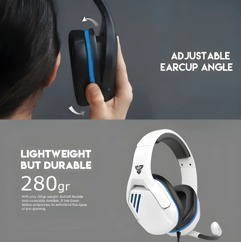 MH86 black and white gaming headset with 50mm drivers and flexible microphone
