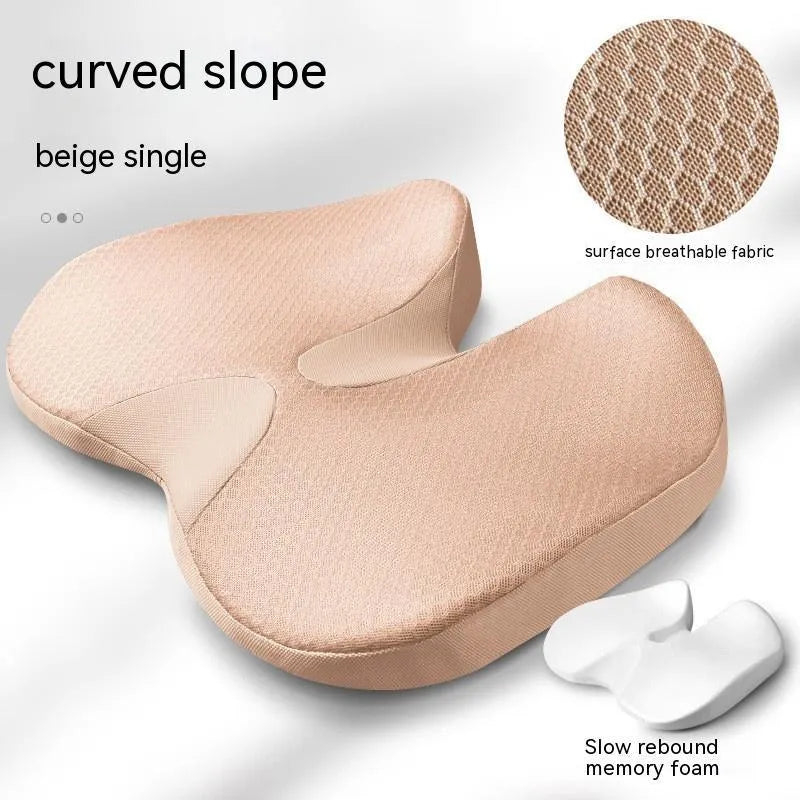 Curved bevel design seat cushion with memory foam core for tailbone support