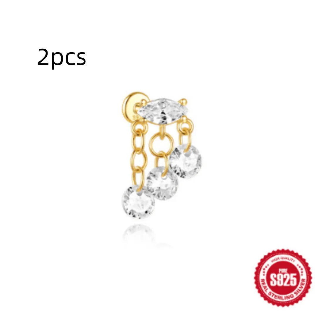 S925 sterling silver water drop earrings with a flat spiral design in a gold electroplated finish.