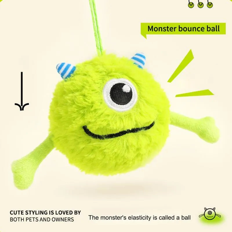 Green plush and TPR sound-activated interactive dog teething toy ball, 12cm diameter.