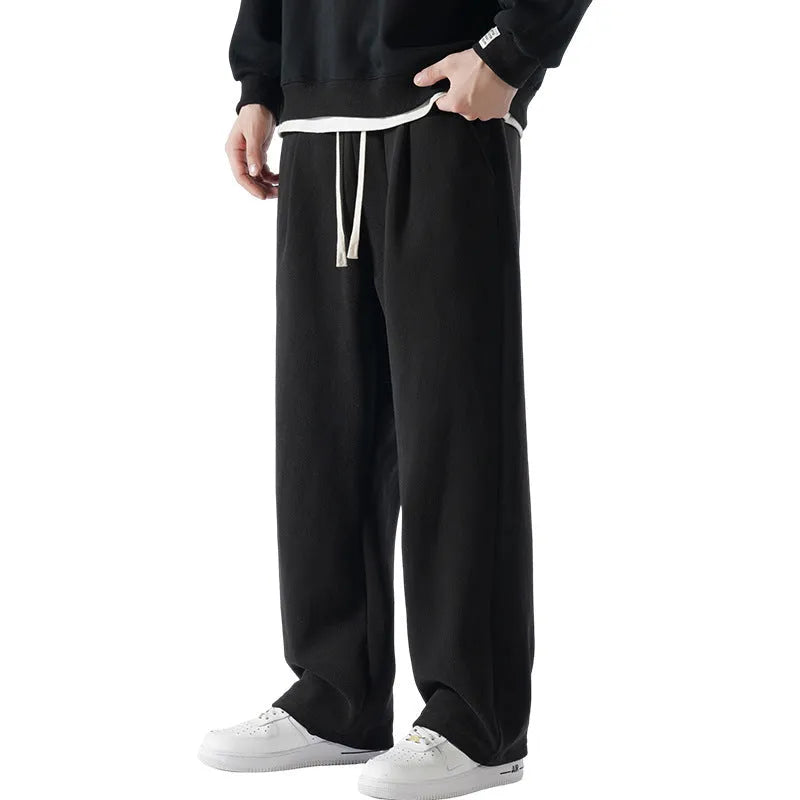 Men's double-sided polar fleece fleece-lined winter trousers in loose fit Korean style