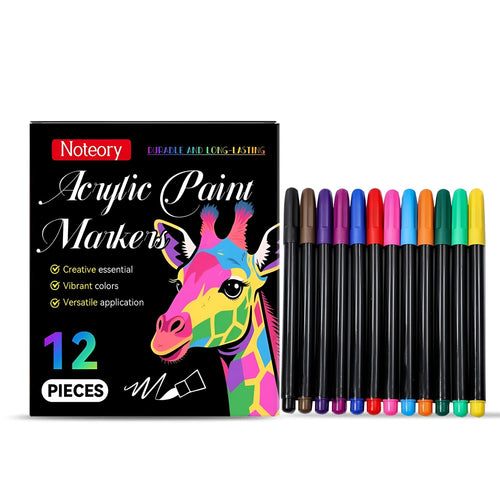 Set of 12 acrylic paint markers for art and crafts on multiple surfaces