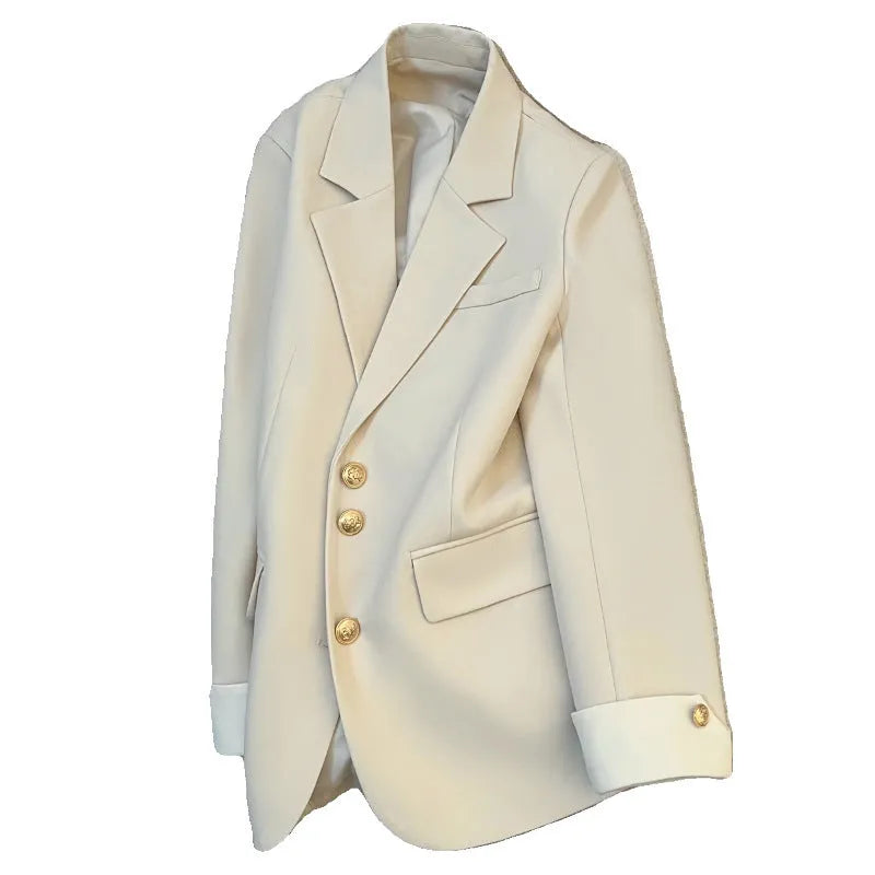 Women's loose mid-length coat in Korean style with long sleeves and pocket details