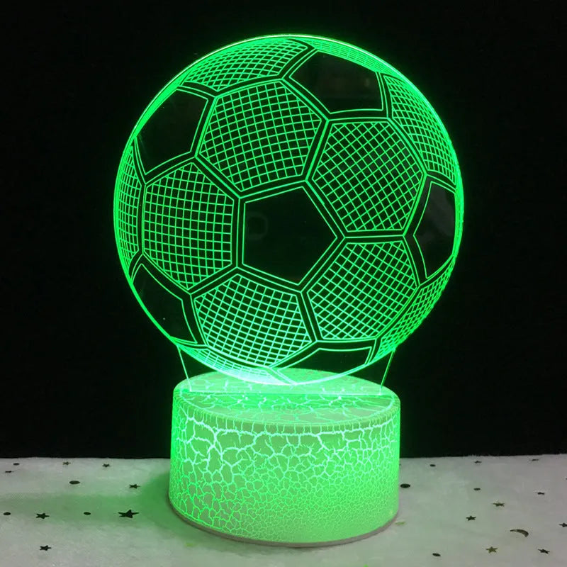 3D acrylic football night light with seven colour LED illumination on ABS base