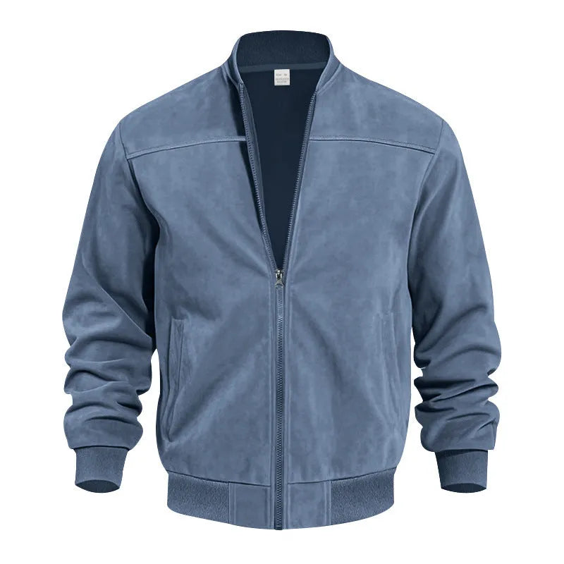 Men's plus size suede casual jacket in Army Green with zipper closure and regular fit.