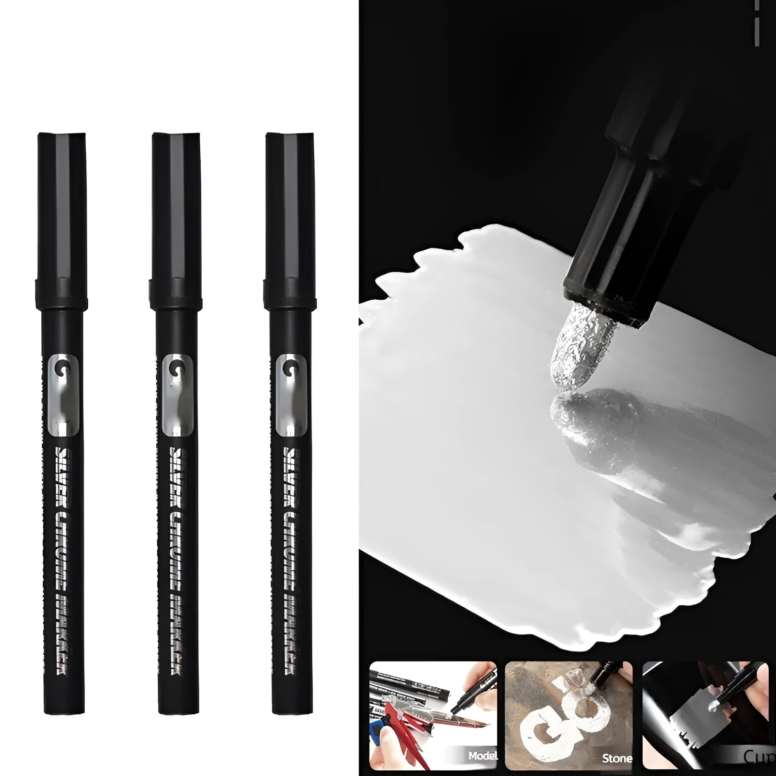A plastic waterproof marker pen for writing on glass and mirrors, showing 1mm and 2mm tip size options.