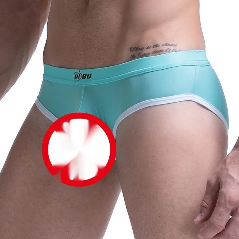 Men's ice silk bazooka briefs in multiple colours showing bullet separation design