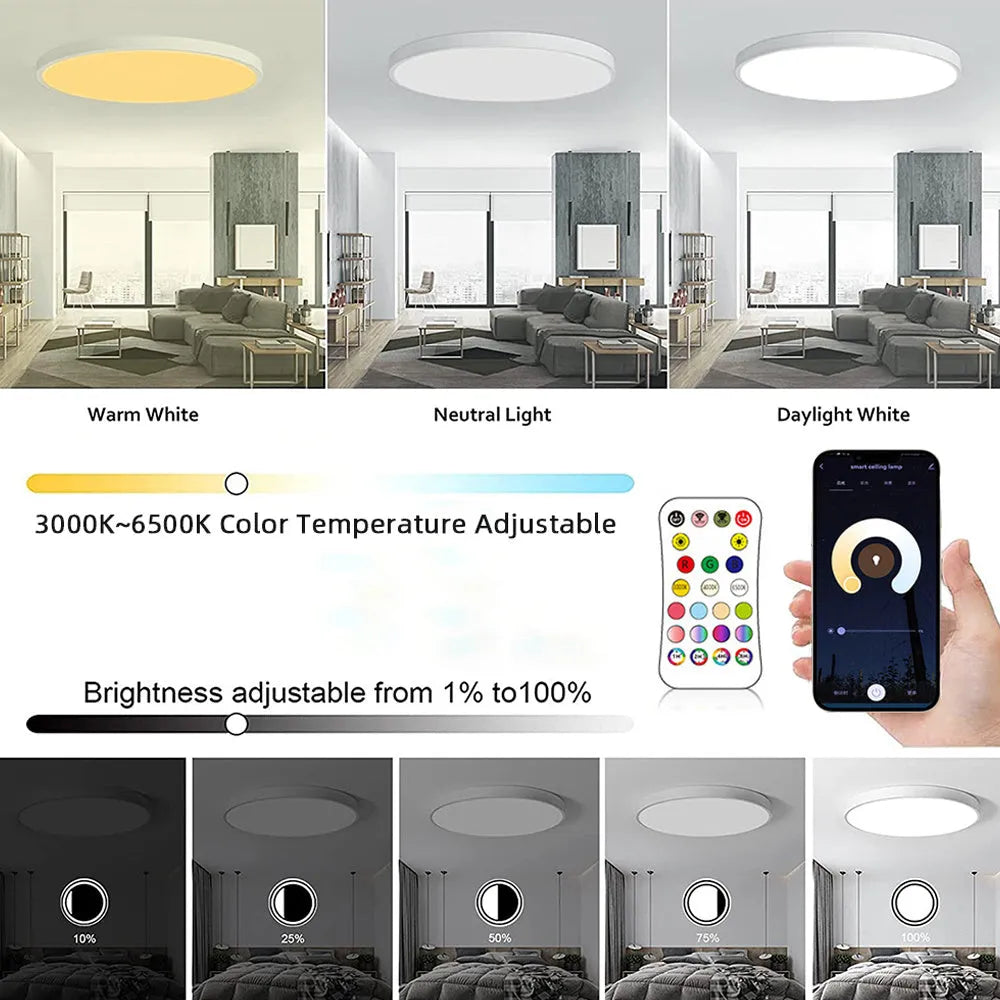 RGBCW intelligent ceiling lamp with Bluetooth and app control in black or white finish