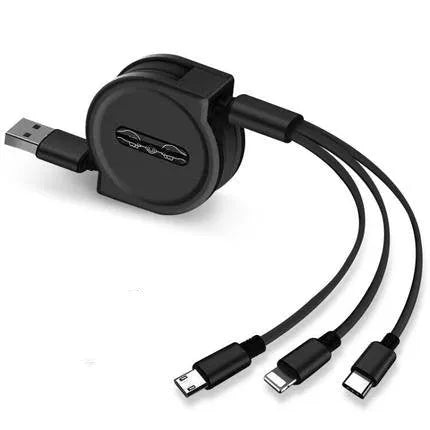 3 in 1 telescopic charging cable extended to 120cm with titanium connectors