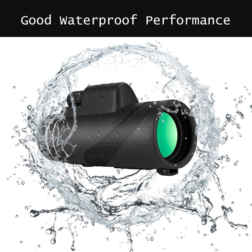 Black HD 40x60 smartphone monocular telescope with 60mm objective lens shown next to a mobile phone.
