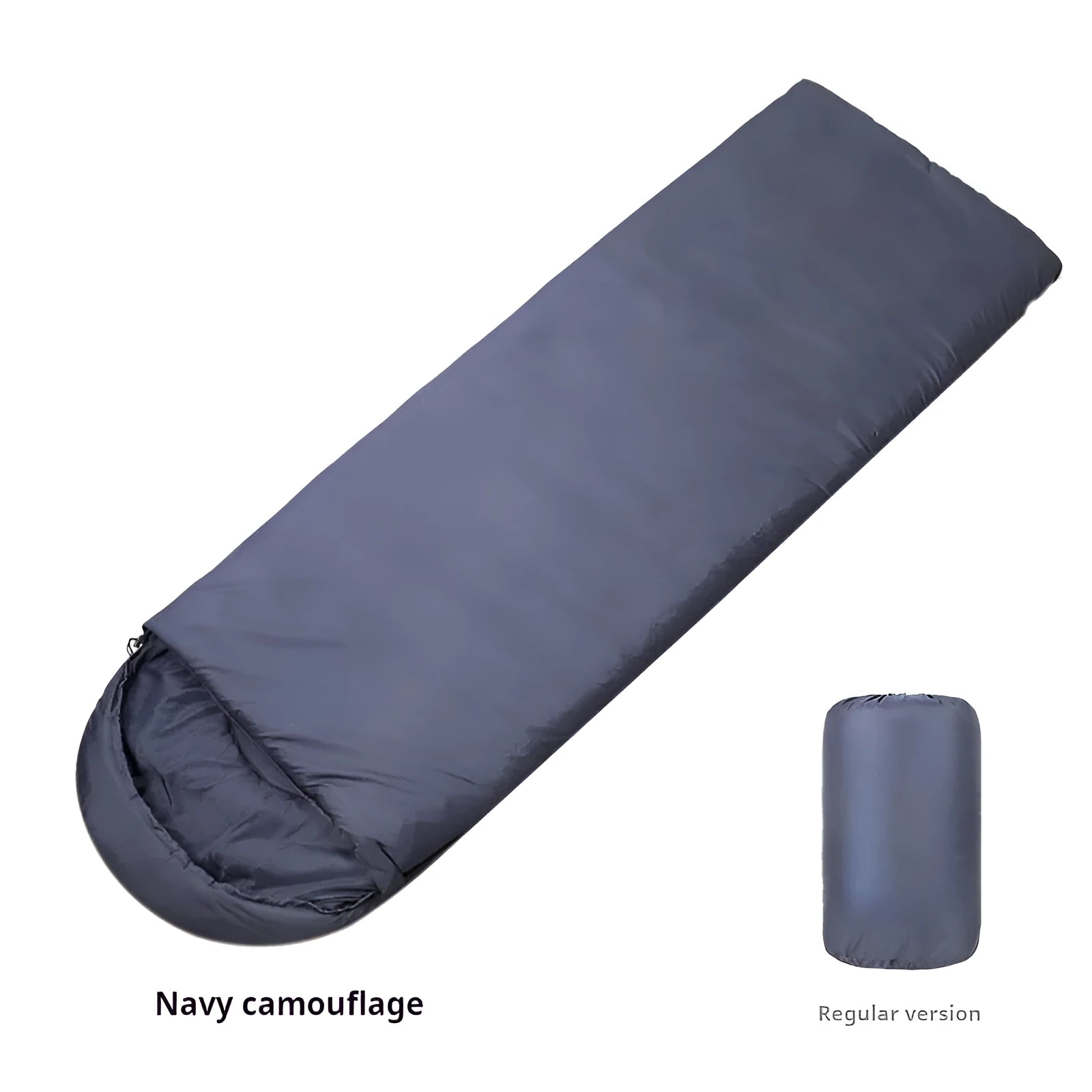 Navy blue adult camping sleeping bag with envelope structure and hollow cotton fibre filling