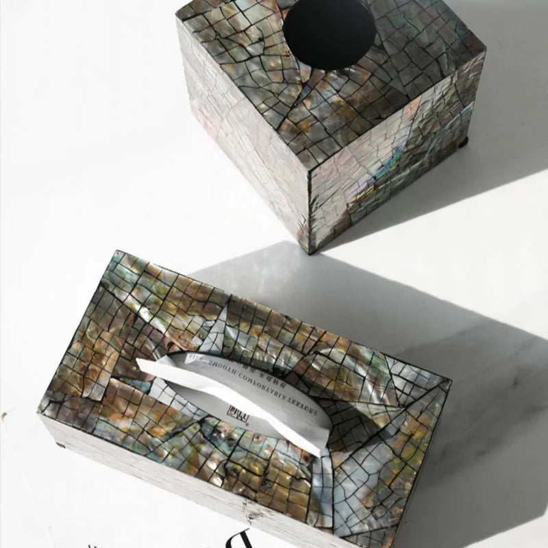 Black natural shell tissue box cover for coffee table decoration and storage