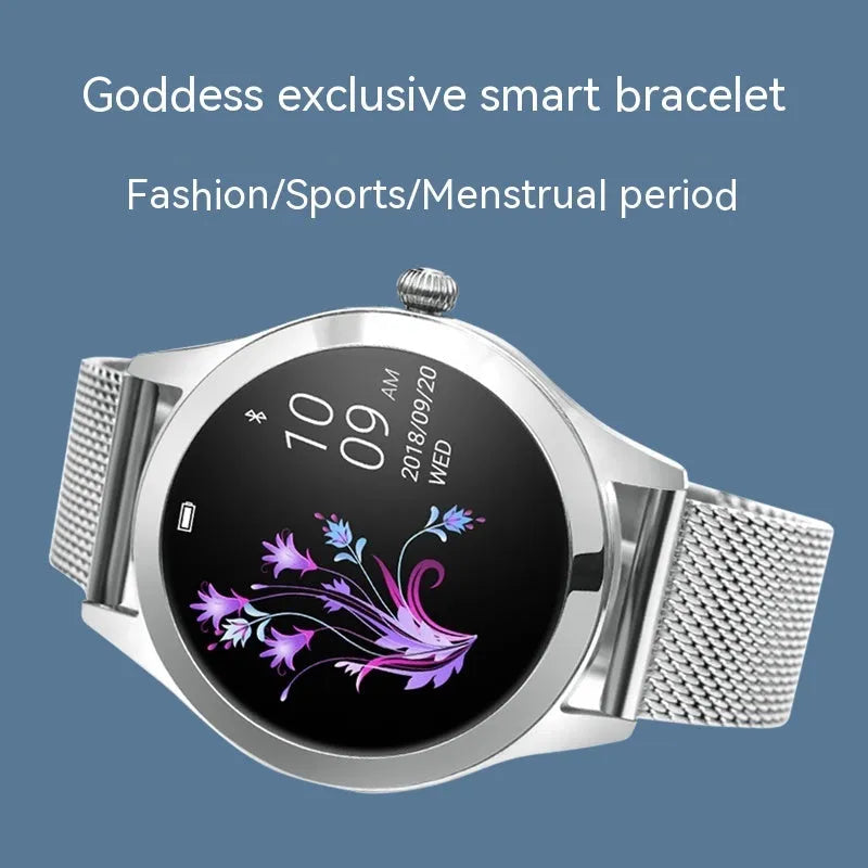 Women's sports smartwatch with heart rate monitoring on wrist showing black colour option