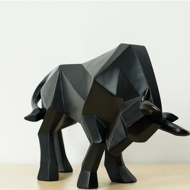 Black geometric resin bull sculpture abstract bison statue on desk for home decor