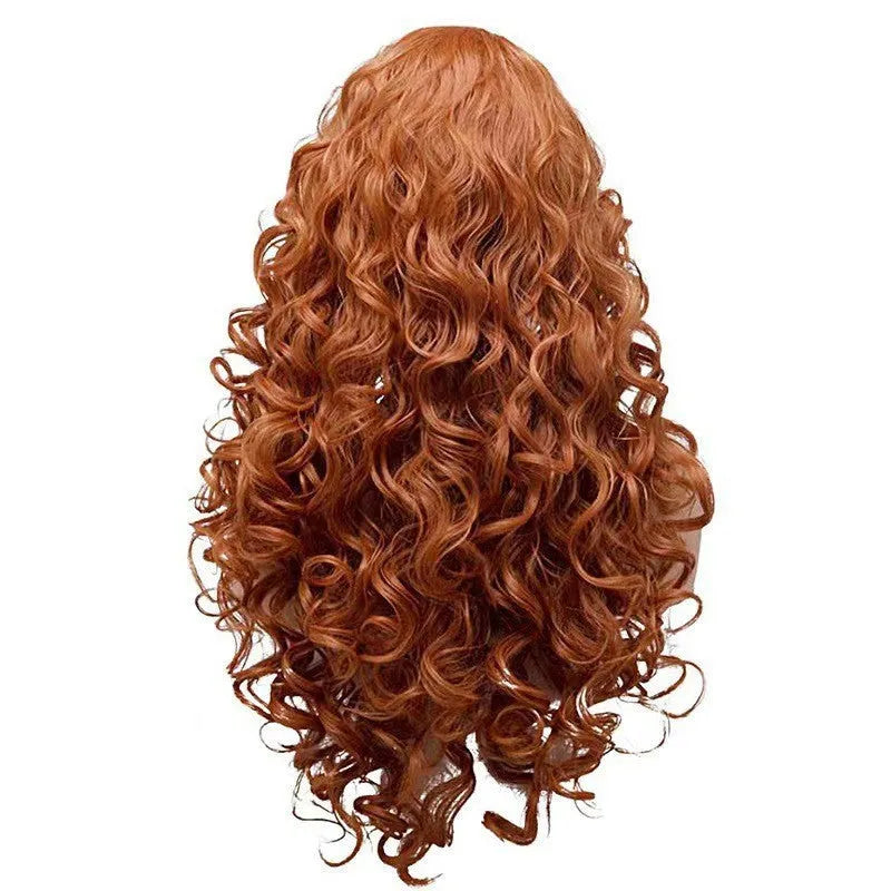 Long wavy curly brown synthetic wig with instant noodles style for Halloween cosplay