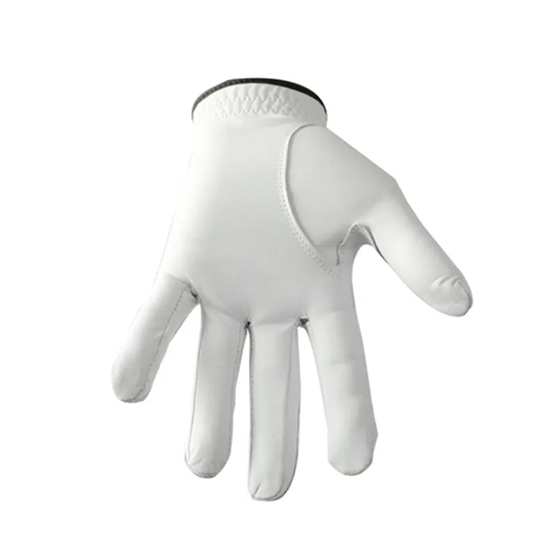 White men's half sheepskin golf glove showing non-slip palm detail
