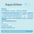 Watercolour kitten illustration custom keycap set for mechanical keyboard, showing multiple PTB keys with opaque legends.