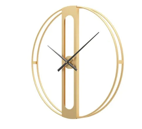 Large 50cm round metal wall clock in black or gold finish on a wall