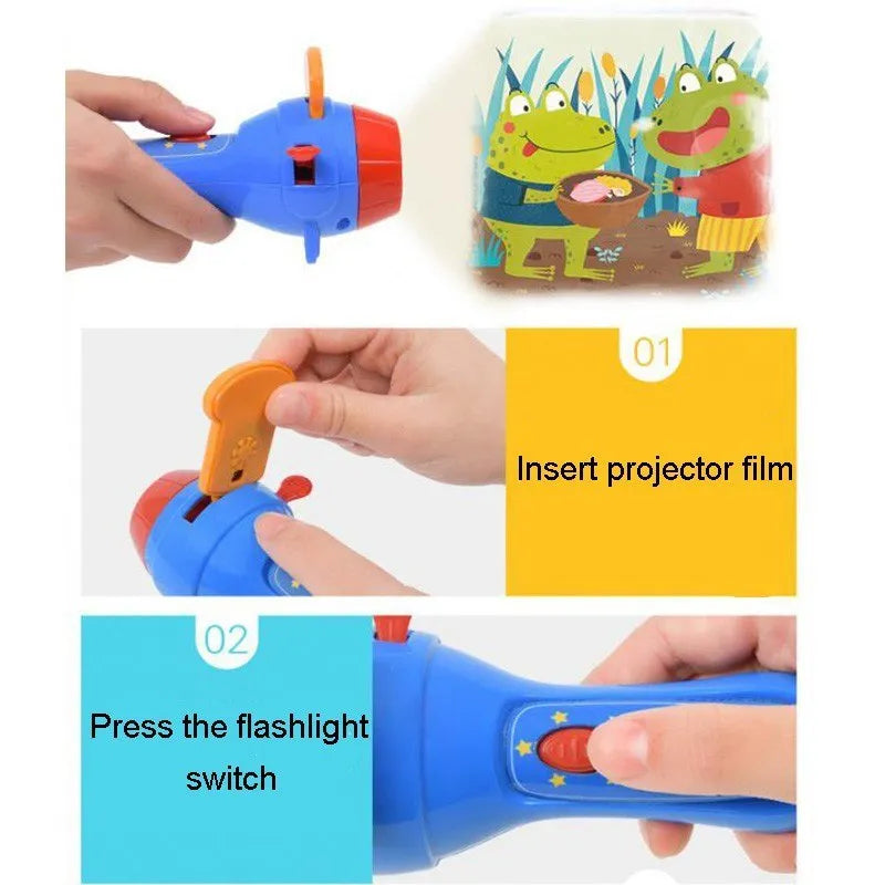 SmartKids children's handheld story projector torch with four clip-on story discs.