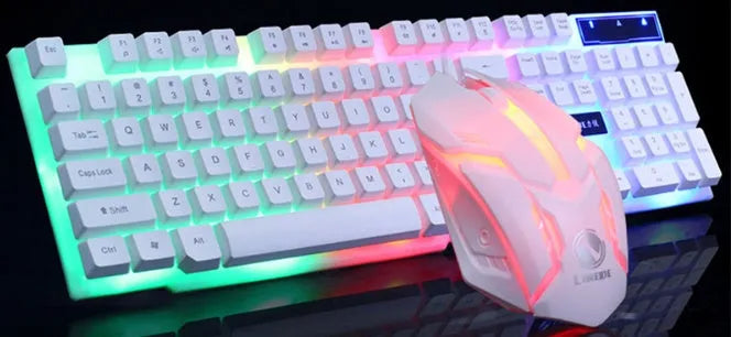 GTX300 black and white wired gaming keyboard and mouse set with LED backlight