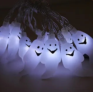 Halloween LED string lights with pumpkin, bat, and ghost lanterns on a 1.2 metre string
