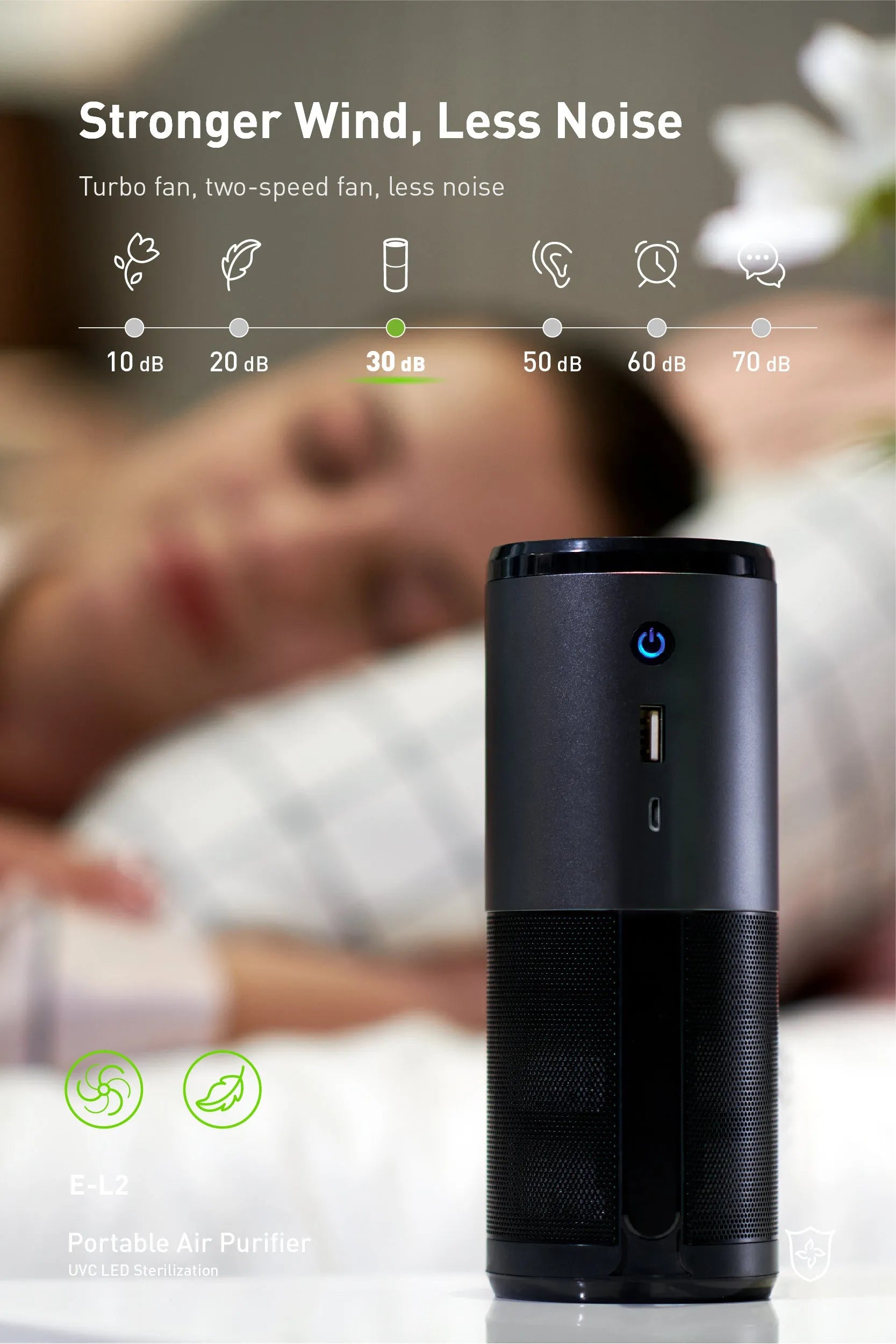 Black portable mini car air purifier with smart sensor display, measuring 6.2 by 17.2 cm