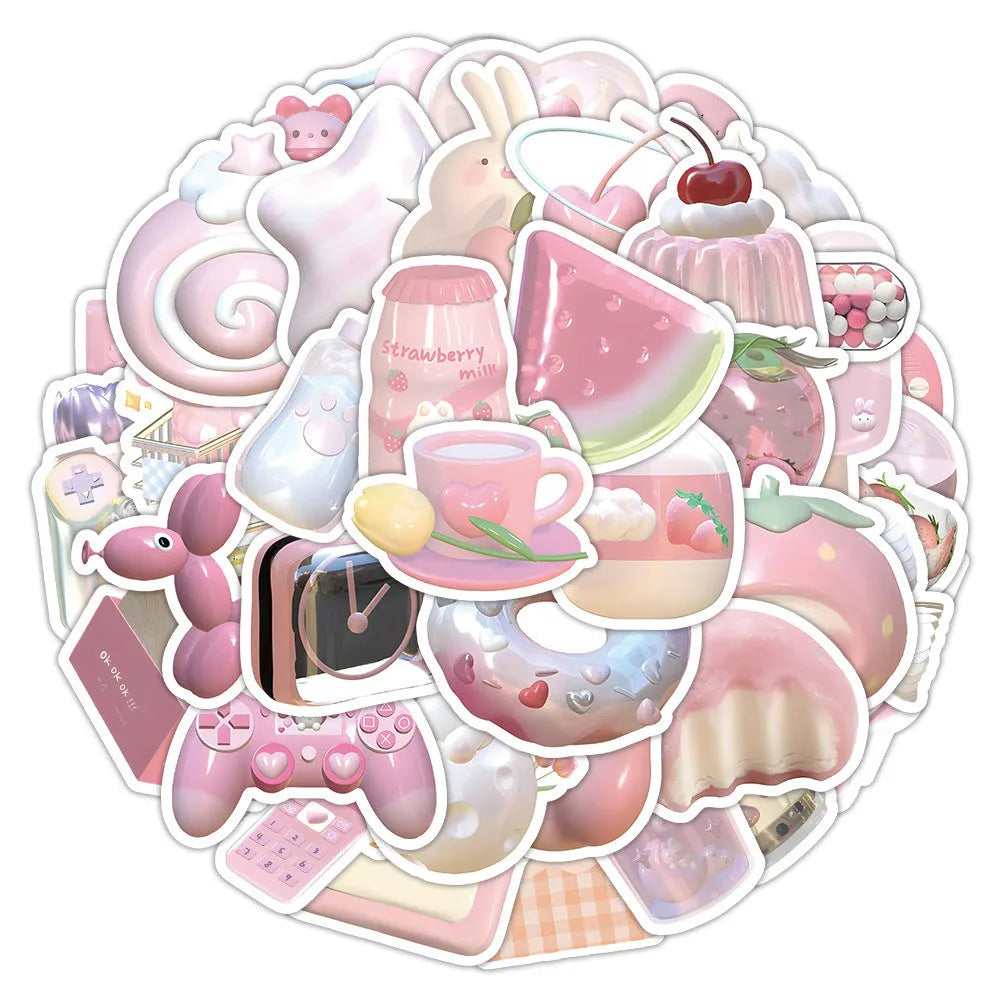 Close-up of pink girl heart decorative stickers with a 3D effect, showing Type A and Type B pattern examples.
