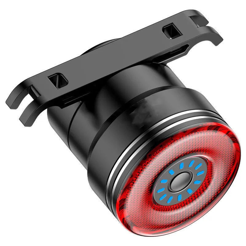 Black smart brake sensing USB rechargeable bicycle taillight with aluminium alloy shell.