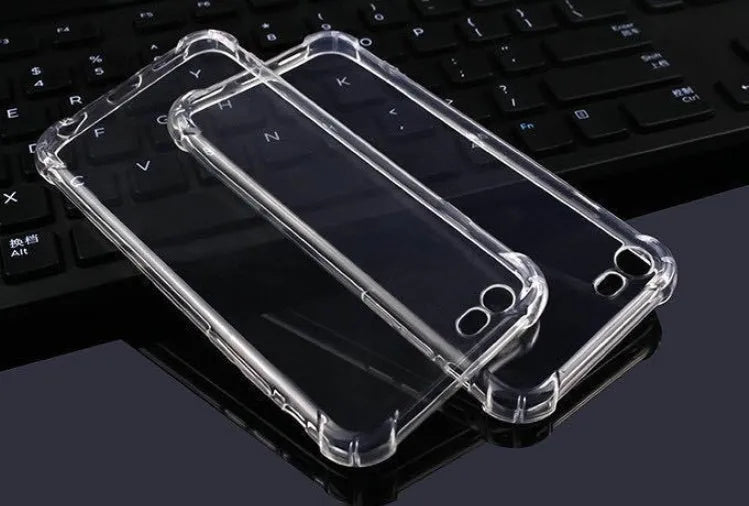 Transparent shockproof TPU iPhone case showing compatibility with multiple iPhone models